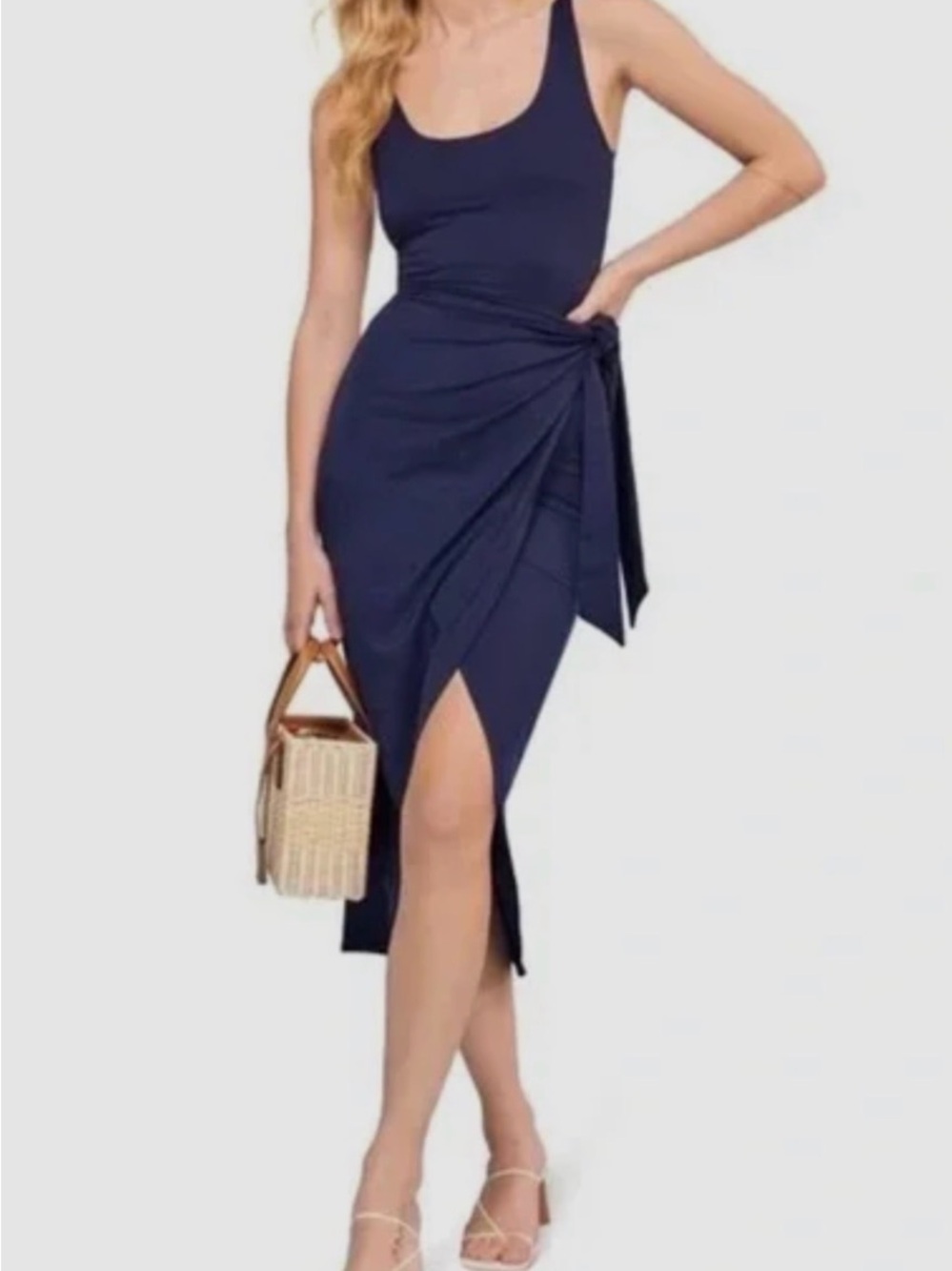 Reformation Kaila dress Navy Tie-Waist Midi Dress size xs